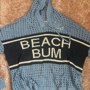 Beach Bum Light Blue Knit Swim Coverup Hoodie